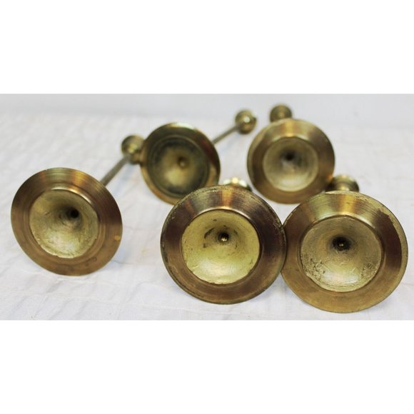 Vtg 1970s 5 Brass Taper Candlesticks Holders Graduating Dinner Tiered Skinny - Picture 5 of 7